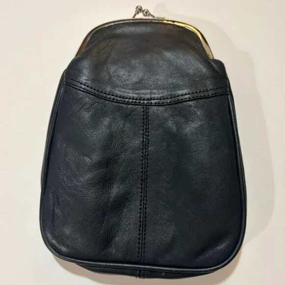 Vintage Style Black Kiss Lock Phone Pouch Wallet Faux Leather Mini Purse - Picture 4 of 5